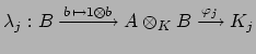 $\displaystyle \lambda_j : B \xrightarrow{b \mapsto 1\otimes b} A\otimes _K B \xrightarrow{\varphi _j} K_j
$