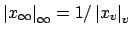 $ \left\vert x_\infty\right\vert _\infty
= 1/\left\vert x_v\right\vert _v$