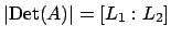 $ \vert{\mathrm{Det}}(A)\vert=[L_1:L_2]$