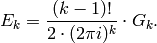 E_k = \frac{(k-1)!}{2\cdot (2\pi i)^k}\cdot G_k.
