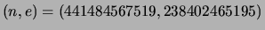 $ (n,e) = (441484567519, 238402465195)$