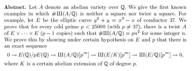Abstract of the paper: We prove that for all p<25000 there is an abelian variety with  Sha of order p x (perfect square)