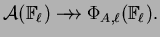 $\displaystyle \mathcal{A}(\mathbb{F}_{\ell})\rightarrow\!\!\!\!\rightarrow \Phi_{A,\ell}(\mathbb{F}_{\ell}).
$